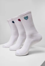 Heart Embroidery Socks 3-Pack white