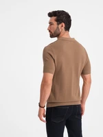 Ombre Men's structured knit polo shirt - light brown