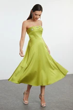 Trendyol Oil Green A-Line Neckline Elegant Evening Dress with Stone Accessory Detail