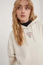 Mikina Tommy Jeans dámska,béžová farba,s kapucňou,s potlačou,DW0DW17322