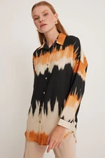 Bigdart Women&#39;s Orange Black Patterned Oversize Shirt 5923