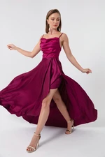 Lafaba Women's Plum Evening Dress with a Slit Satin Evening &; Prom Dress.