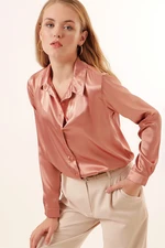 Bigdart 3964 Lightly Flowy Satin Shirt - Camel