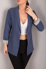 armonika Women's Dark Blue Inner Sleeve Striped Single Button Jacket