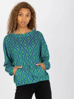 Green-blue velour sweatshirt with print RUE PARIS