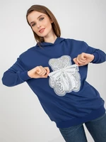 Navy blue sweatshirt with teddy bear and appliqué