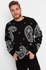 Trendyol Black Men's Oversize Paisley Patterned Crewneck Knitwear Sweater