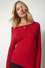 Happiness İstanbul Women's Red Boat Neck Knitwear Blouse