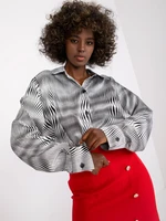 Women's long sleeve shirt in white and black with print