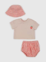 Set of girls' T-shirt, shorts and hat in old pink and red GAP