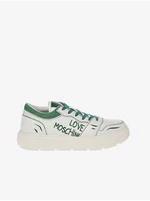 Green and white women's leather sneakers Love Moschino