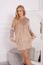 Velour dress with a hood in beige color