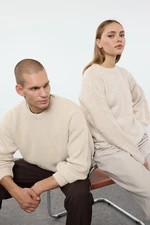 Trendyol Beige Oversize Fit Couple Wide Pattern Crew Neck Basic Knitwear Sweater