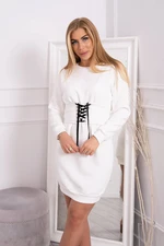 Insulated dress with decorative ecru belt