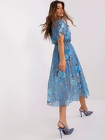 Powder blue dress with print and short sleeves