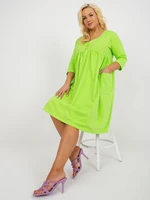 Lime green dress plus size basic with buttons at neckline