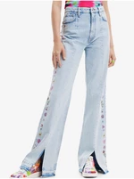 Light blue womens wide jeans Desigual Flores - Women
