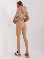 Camel Long Ribbed Leggings with High Waist