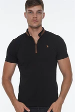 T8571 DEWBERRY ZIPPER MEN'S T-SHIRT-LIGHT BLACK