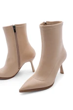 Marjin Women's Heeled Boots Pointed Toe Goblet Heels Daily Classic Boots Holes Beige.