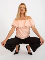 Peach ladies Spanish blouse with lace