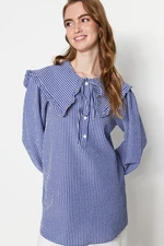 Trendyol Blue Baby Collar Gingham Patterned Woven Tunic