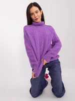 Purple women's sweater with handbags and turtleneck