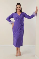 By Saygı Plus Size Dress With Double Breasted Collar, Lined Sleeves and Pile Lycra.