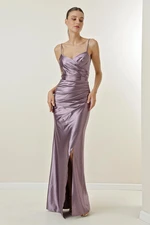 By Saygı Long Lined Satin Dress with Rope Straps and Ties at the Back.