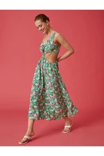 Koton Long Floral Dress with Thick Straps Window Detailed.