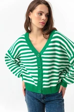 Lafaba Women's Green Oversize Striped Knitwear Cardigan