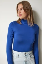 Happiness İstanbul Women's Blue High Neck Wrap Elastic Knitted Blouse