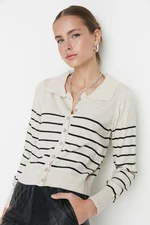 Trendyol Beige Polo Collar Knitwear Cardigan