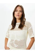 Koton Short Sleeve Fishnet Sweater Crew Neck Openwork