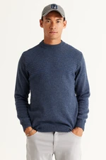 AC&Co / Altınyıldız Classics Men's Aviator Blue-petrol Standard Fit Regular Cut Half Turtleneck Wool Knitwear Sweater