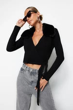 Trendyol Black Faux Fur Detail Knitwear Sweater