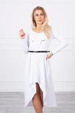 Dress with a decorative belt and inscription white