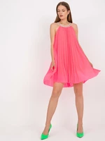 Fluo pink pleated dress one size with shoulder straps