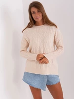 Light beige classic sweater with cables