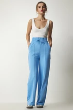 Happiness İstanbul Women's Sky Blue Basic Knitted Sweatpants with Pocket