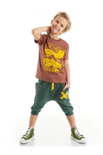 Denokids Cool Gang Boys' Brown T-shirt with Khaki Capri Shorts Set.
