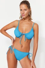 Trendyol Blue Tie-Up Textured High Leg Bikini Bottom