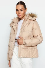 Trendyol Beige Fur Inflatable Coat with Hood