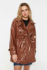 Trendyol Dark Brown Belted Shiny Trench Coat