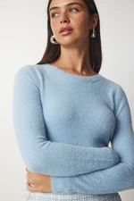 Happiness İstanbul Women's Light Blue Beard Basic Knitwear Sweater