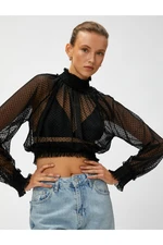 Koton Chiffon Crop Blouse Standing Neck Long Sleeve