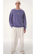 Trendyol Lilac Unisex Oversized Crew Neck 100% Cotton Washable Effect Thick Mystical Theme Sweatshirt.