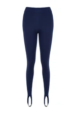 Trendyol Navy Blue High Waist Fuzo Interlock Knitted Leggings