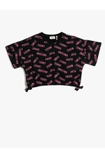 Koton Oversized Crop T-Shirt Short Sleeves, Printed with Bows Detail at the Sides, Crew Neck.