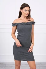 Dress on the shoulders with ruffles made of graphite